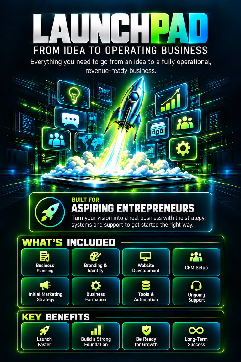 LaunchPad business launch guide showing features for entrepreneurs transitioning ideas to operating businesses